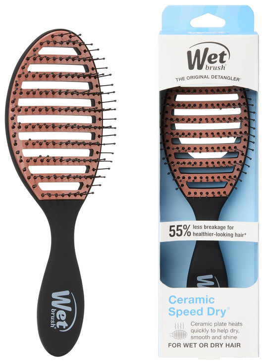 Wet Brush Ceramic Speed Dry Hair Brush Black – Vented Design & HeatFlex Bristles for Quick Blow-Dry, Pain-Free Detangling, All Hair Types