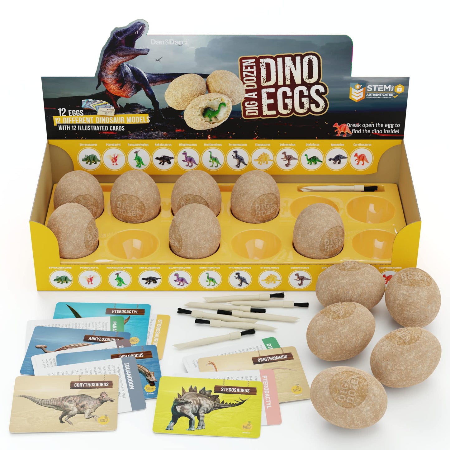 Dan&Darci Dig a Dozen Dino Egg Kit – 12 Surprise Dinosaur Eggs for Kids 3-12 | STEM Toy, Science Activity, Party & Gift for Boys & Girls