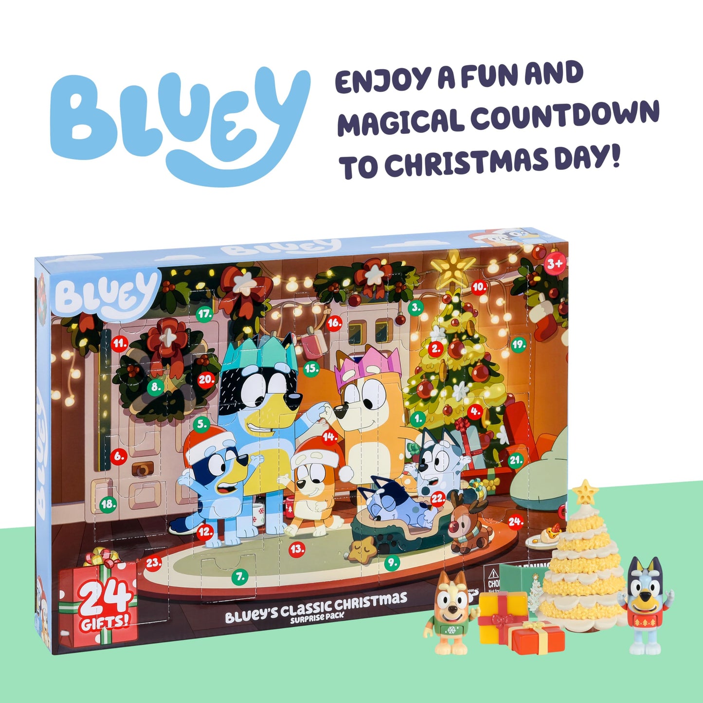Bluey Toys for Girls and Boys, 24 Days of Surprises, Kids Advent Calendar w/Accessories, Stickers & Mini Christmas Tree