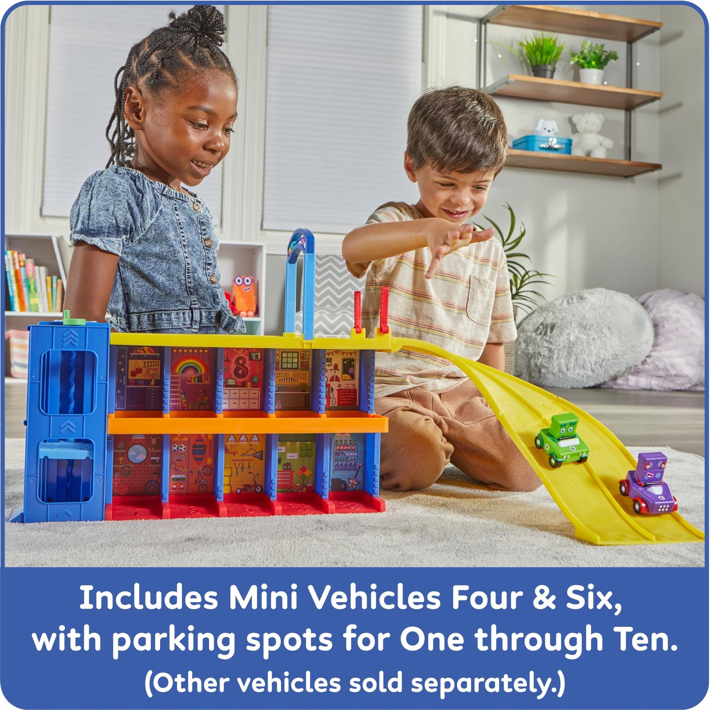 hand2mind Counting Car Garage Toy Set – Race Track & Parking Garage for Preschoolers, Numbers Learning, Pretend Play, Kids Birthday Gift