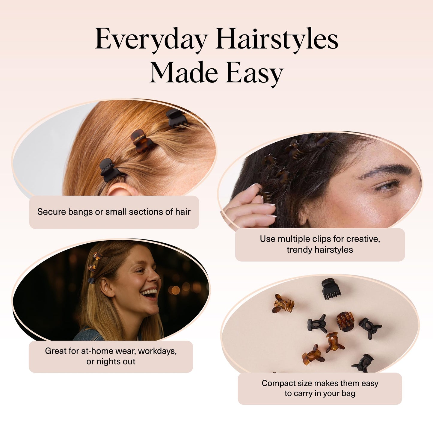 Kitsch Mini Claw Clips for Women & Kids | Durable, Non-Slip Small Hair Clips | No Pull or Snag | Stylish Tortoise & Black Hair Accessories, 16 Pcs