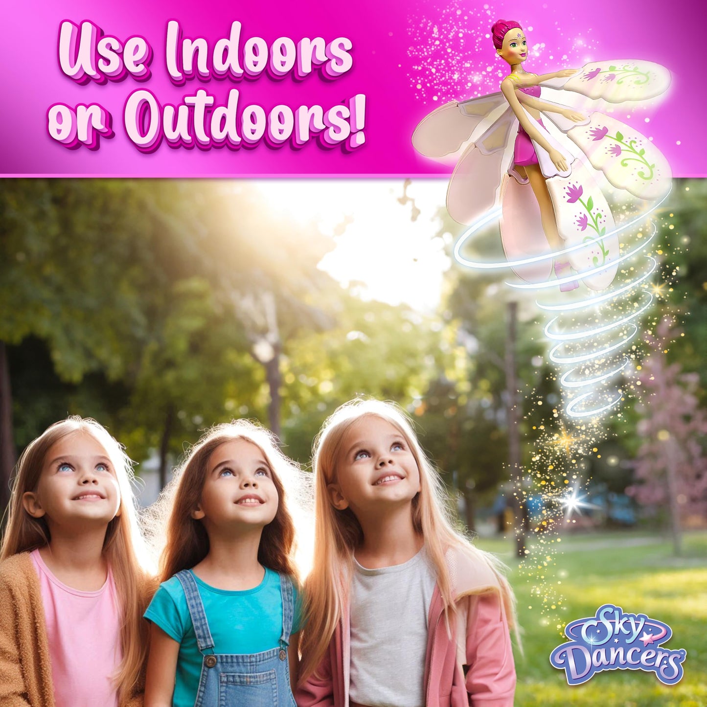 Sky Dancers Flying Doll Fuchsia Fantasy – 90s Throwback Pull-String Toy That Flies, No Batteries, Magical Gift for Kids 6+