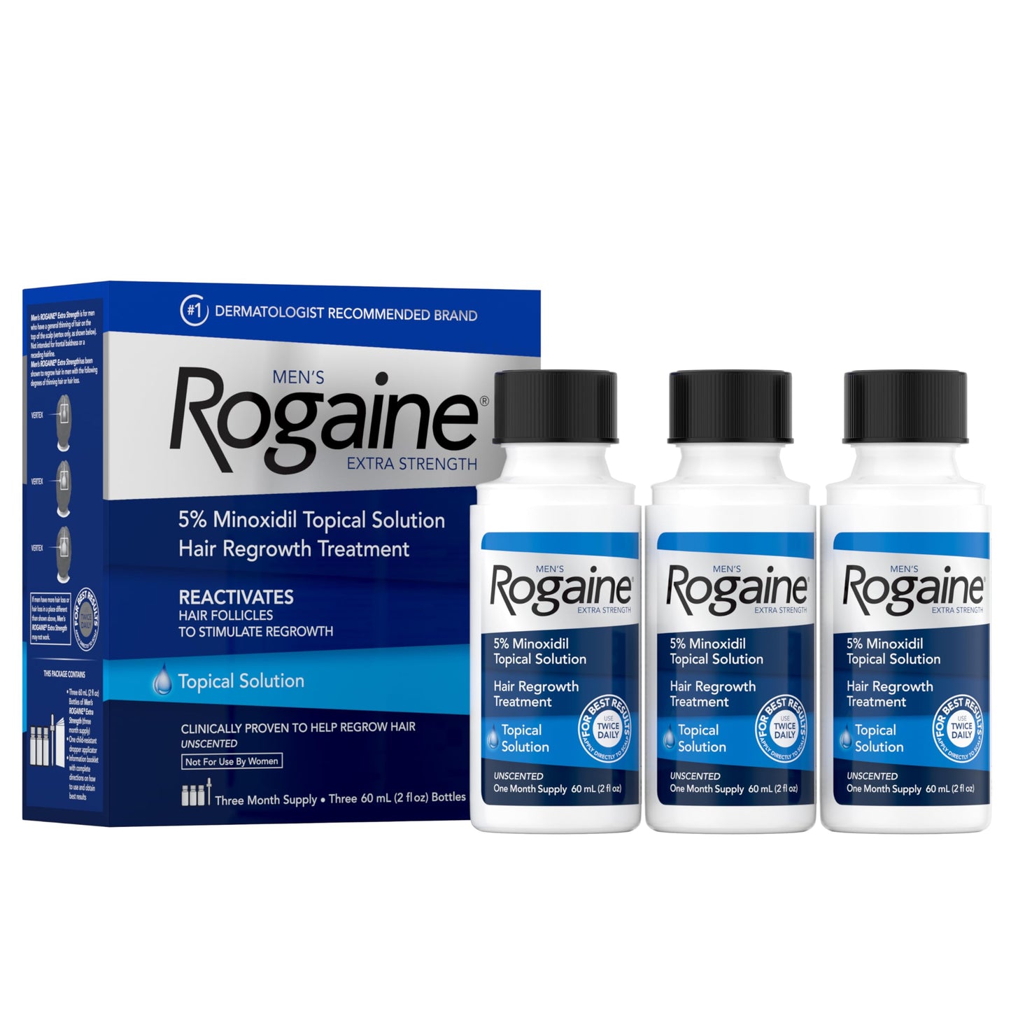 Men’s Rogaine Extra Strength 5% Minoxidil Topical Solution – Hair Regrowth Treatment for Thinning Hair & Hair Loss, FDA Approved, 3 Month Supply