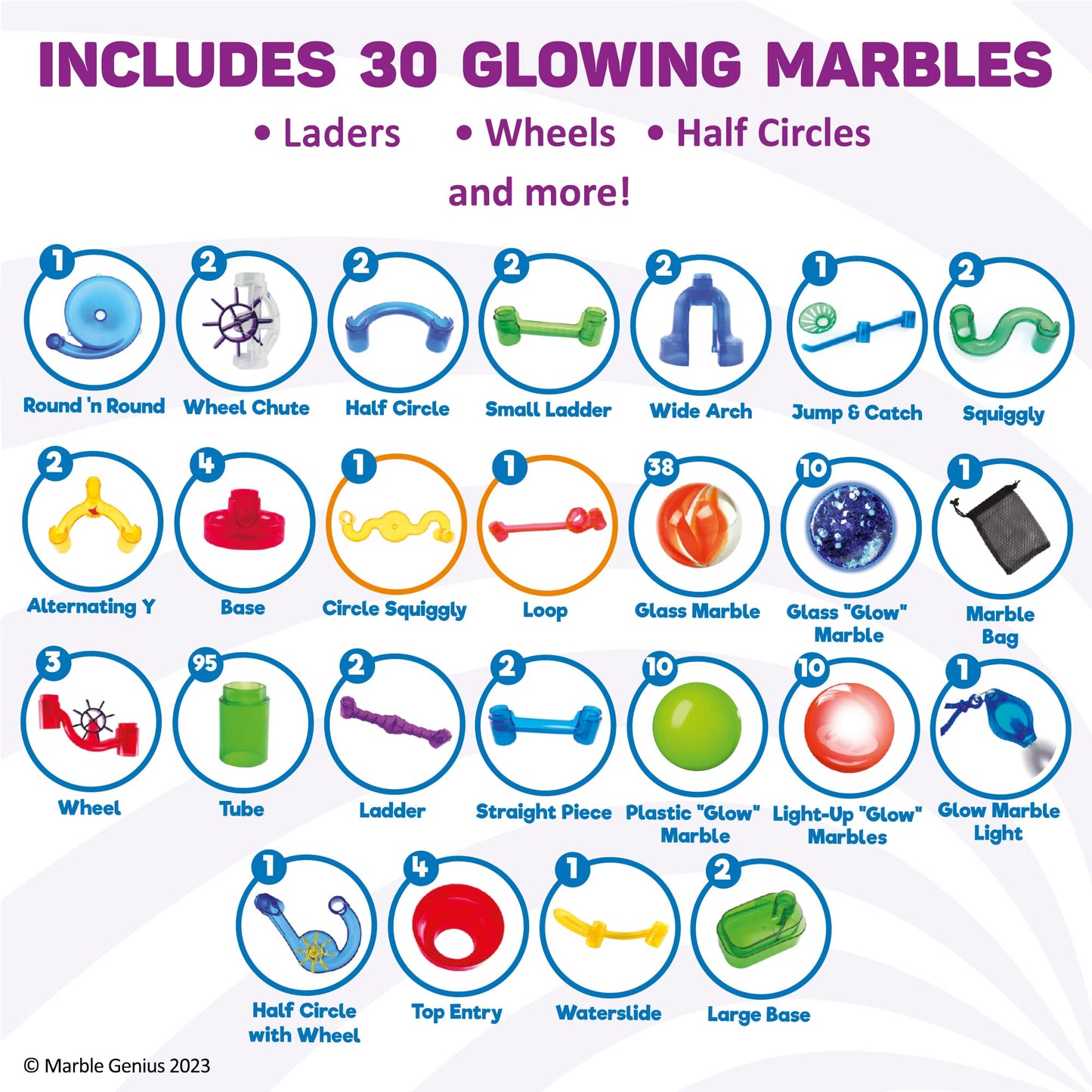 Marble Genius Marble Run Track - 200-Piece, Multicolor, Space Theme - Glow-in-The-Dark Marble Set & STEM Building Toy & Race Track for Ages 4+