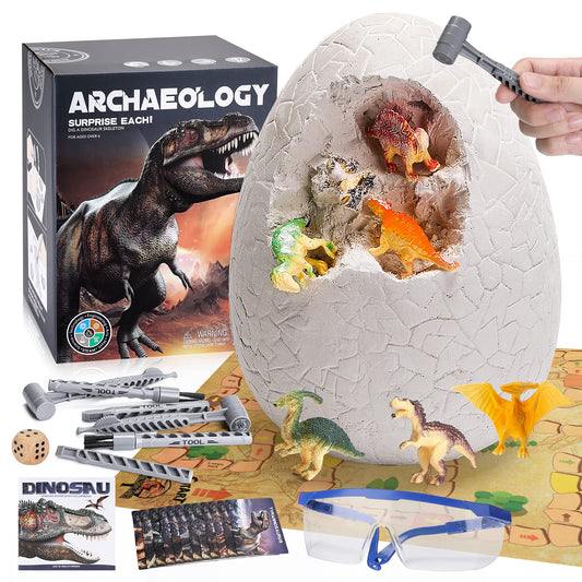 Woumserta Jumbo Dino Egg Dig Kit with 12 Dinosaur Toys – Excavation Playset for Kids 5-12, Birthday Gift for Boys & Girls
