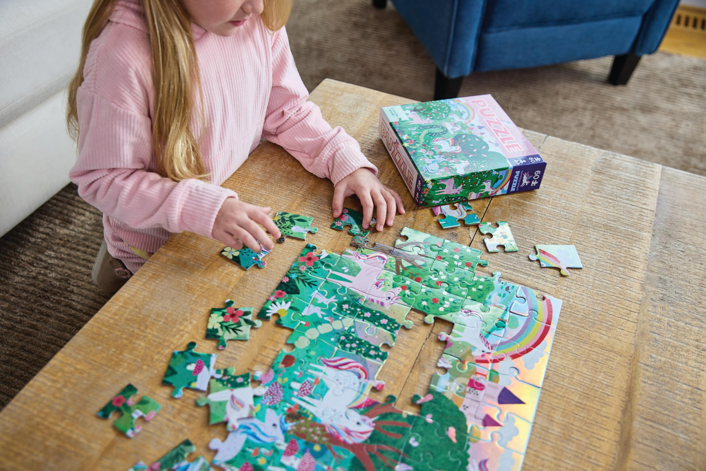 Crocodile Creek 60-Piece Holographic Foil Floor Puzzle for Kids Ages 4-8 and Up - Heavy-Duty Box for Storage - Sparkling Unicorn - 14” x 19” Finished