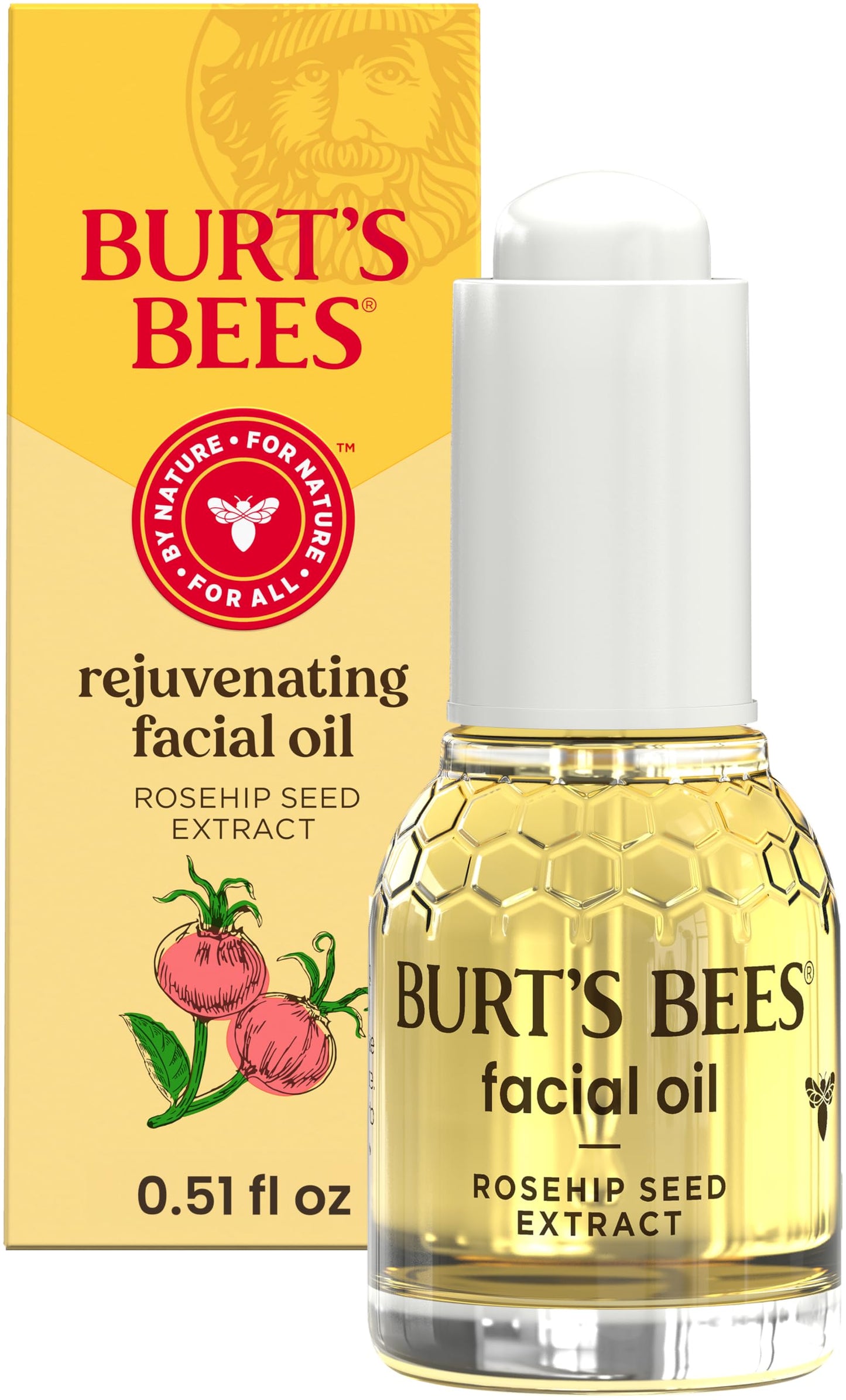 Burt's Bees Gua Sha Face Oil with Rosehip Seed – Reduces Fine Lines & Wrinkles, Use with Ice Roller & Facial Tools, 0.51 fl. oz.