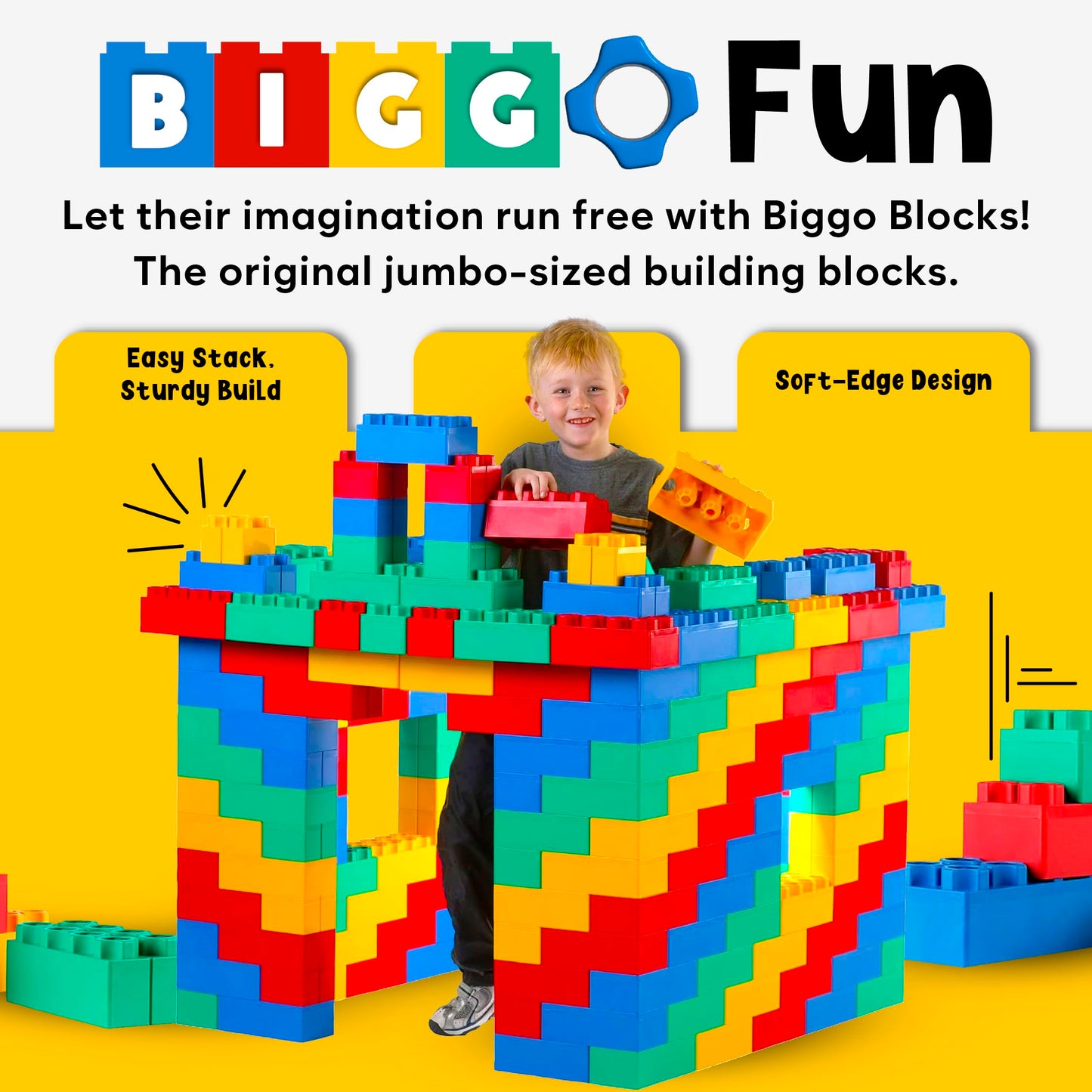 BiggoBlocks Big Blocks for Kids Ages 4-8, Indoor & Outdoor Blocks for Kids Jumbo Games, Large Building Blocks (24 PC) Beginner Set