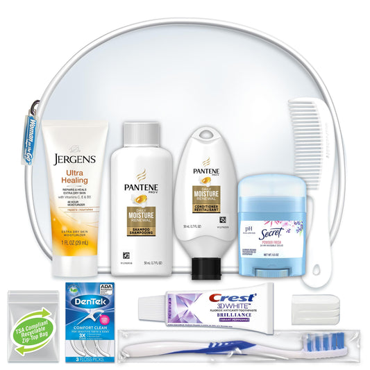 Convenience Kits International Women’s Deluxe 10-Piece Travel Kit – TSA Compliant Toiletries & Pantene Hair Products in Reusable Bag