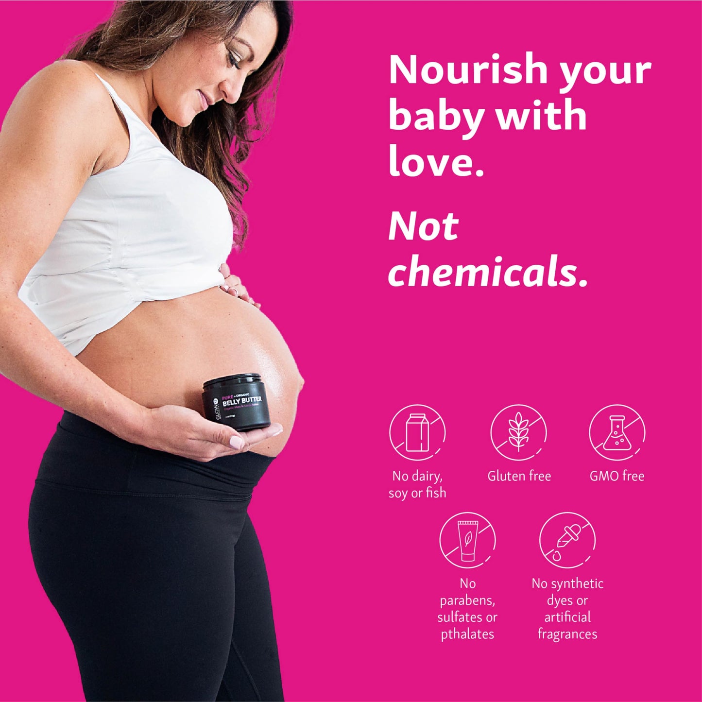 Glow Organics Belly Butter - 100% Organic Stretch Mark Cream for Pregnancy, Soothes Itchy Skin & Scars, Safe Daily Maternity Skincare, 3.8oz