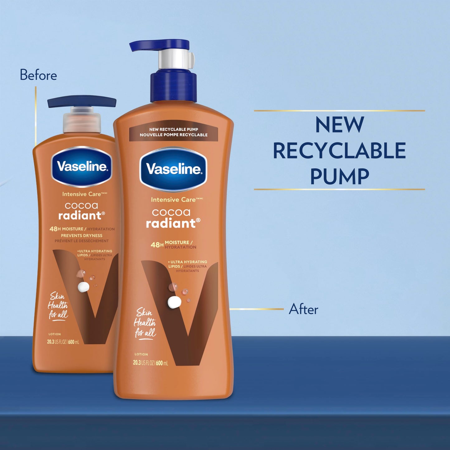 Vaseline Intensive Care Cocoa Radiant Body Lotion 3-Pack, 20.3 oz Each, Ultra-Hydrating with Cocoa Butter for Dry Skin & Radiant Glow