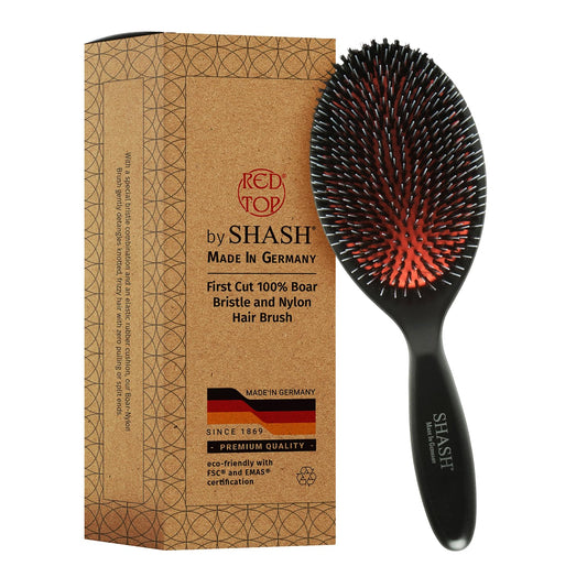 Since 1869 Handcrafted German Hair Brush – Nylon & 100% First Cut Boar Bristles for Normal to Thick Hair – Gently Detangles & Softens, Large