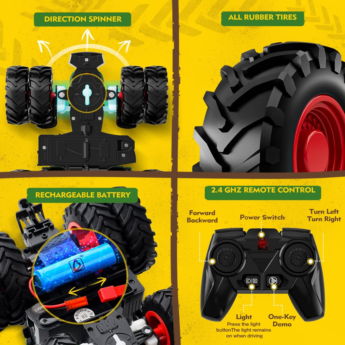 Uarzt RC Tractor Toy Set with Truck, Trailer & Front Loader, Metal 8-Wheel Vehicle with Lights – Farm Toy for Kids 3-9 Years Birthday Gift