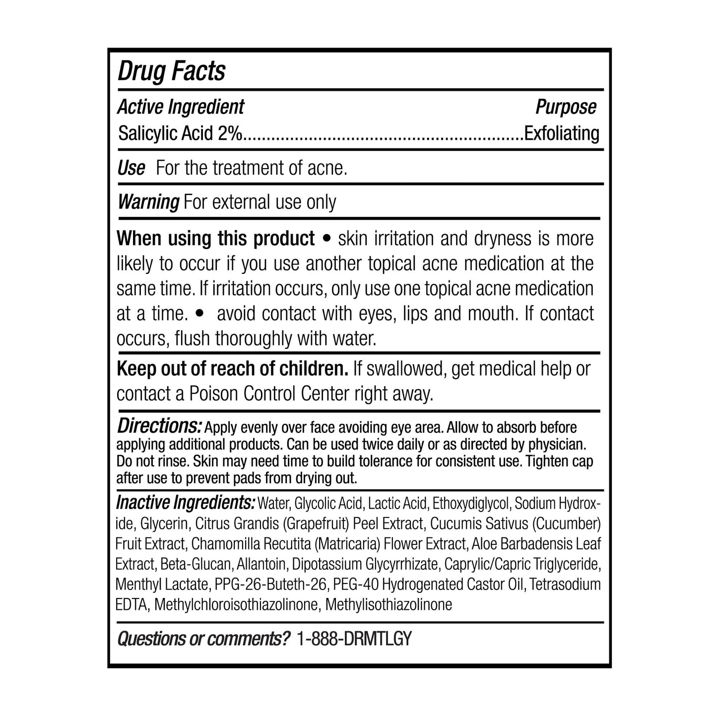 DRMTLGY Tingl Exfoliating AHA BHA Face & Body Pads – Glycolic, Lactic & Salicylic Acid for Acne, Pores, Blackheads & Wrinkles, 60ct