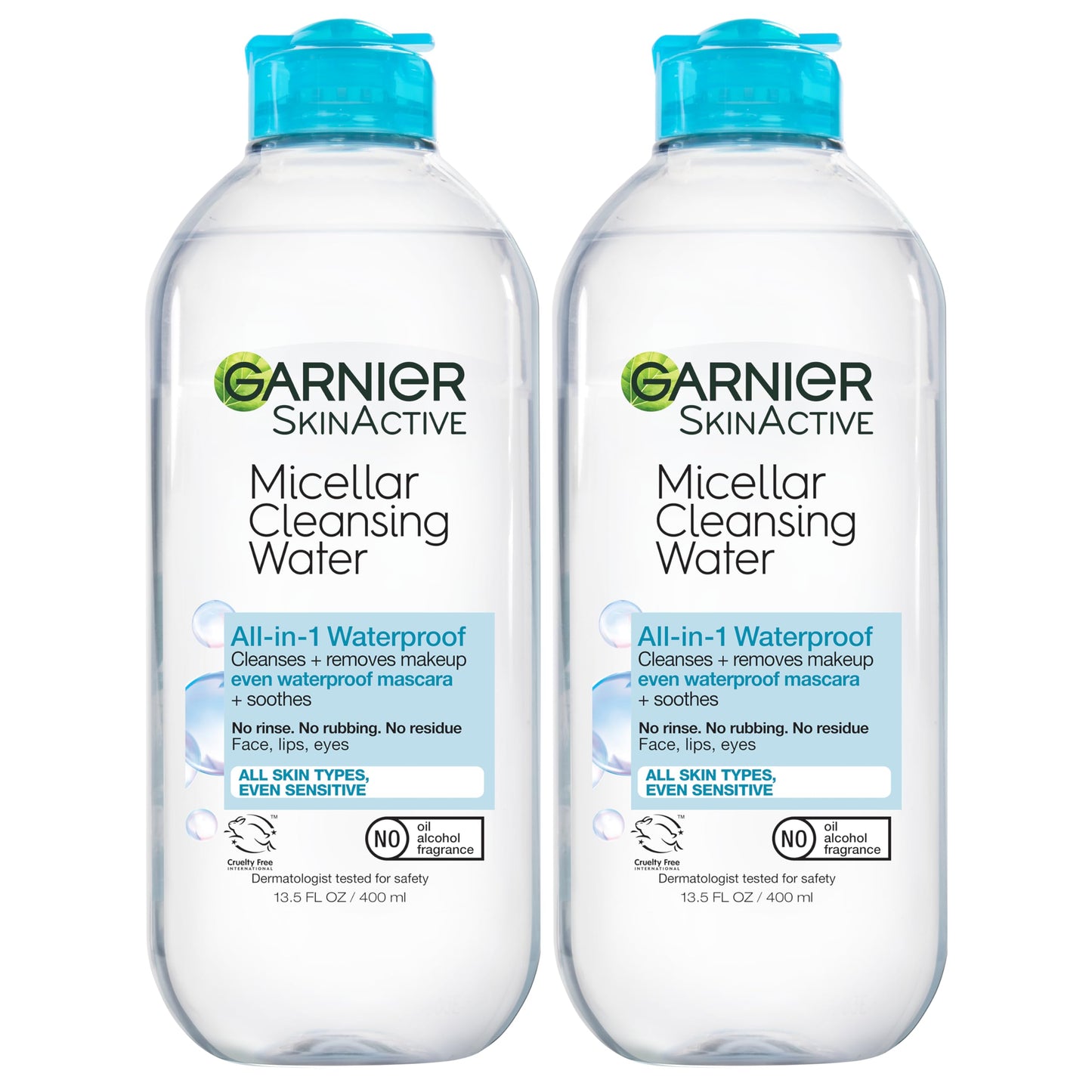 Garnier Micellar Water for Waterproof Makeup - Hydrating Cleanser & Makeup Remover, Sensitive Skin, Vegan, Cruelty-Free, 13.5oz, 2 Pack