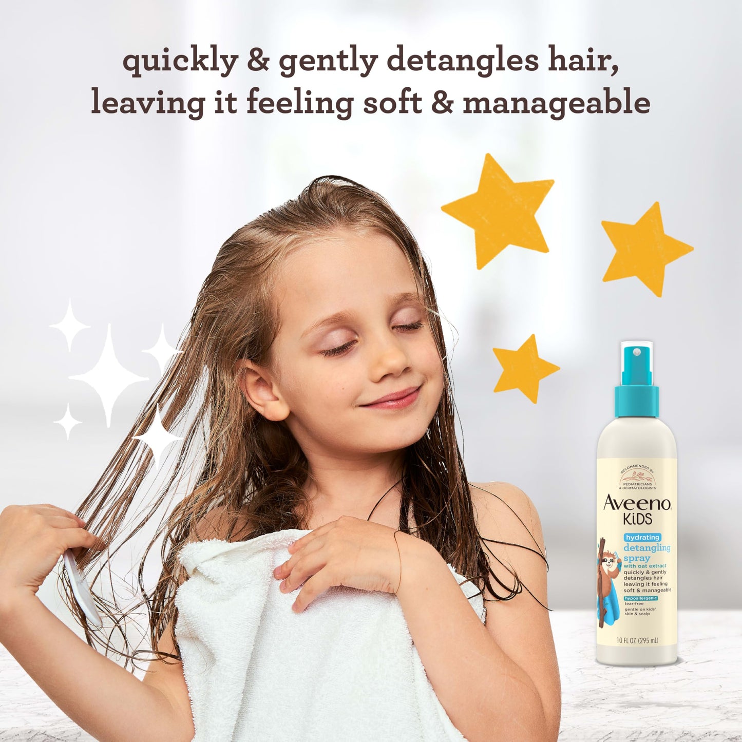 Aveeno Kids Hydrating Detangling Spray with Oat Extract, Tear-Free & Hypoallergenic, Gently Detangles Hair & Moisturizes Scalp, 10 fl oz