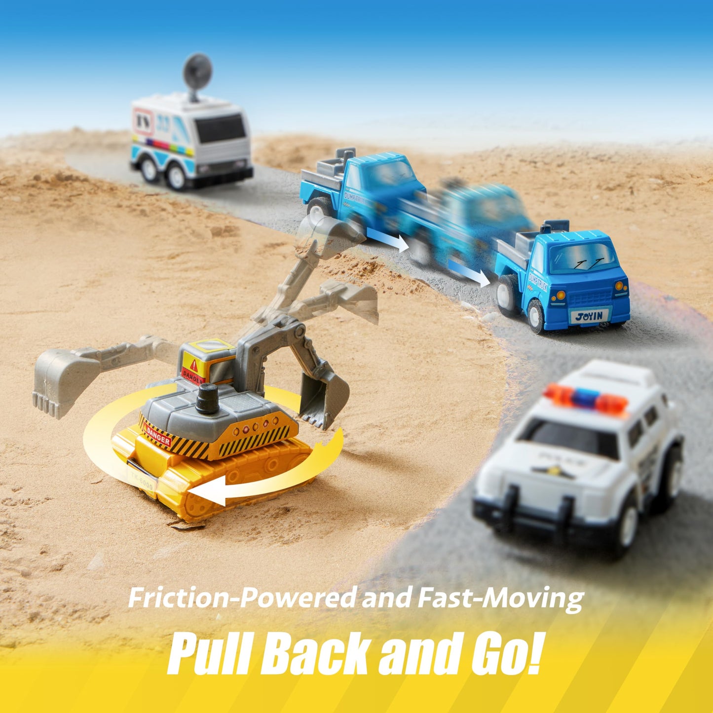 JOYIN 18-Pc Pull Back Cars & Trucks Toy Set – Friction Powered Vehicles for Toddlers Boys & Girls, Educational Play, Stocking Stuffers & Classroom Gifts