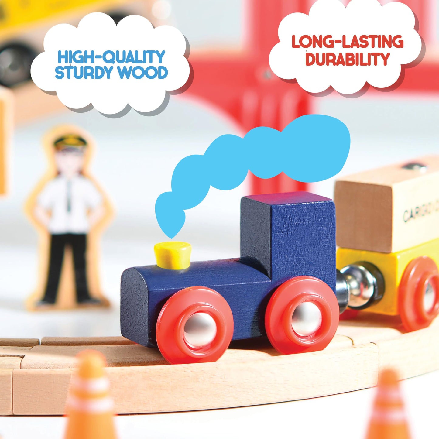Play22 Wooden Train Set Toddler Toys - 38 Pieces Wood Train Track Set for Toddlers 3-4 Years with Crane, Bridge & Accessories