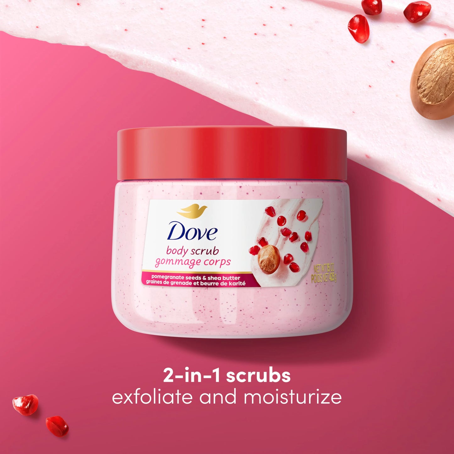 Dove Pomegranate & Shea Butter Body Scrub Exfoliates and Deeply Nourishes for Smooth, Radiant Skin 15 oz