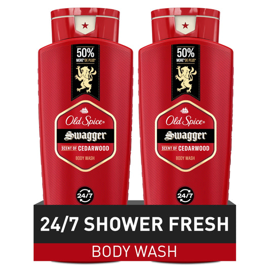 Old Spice Red Collection Swagger Body Wash for Men – 3X Defense, Long-Lasting Fresh Scent with Cedarwood, 24 oz, Pack of 2