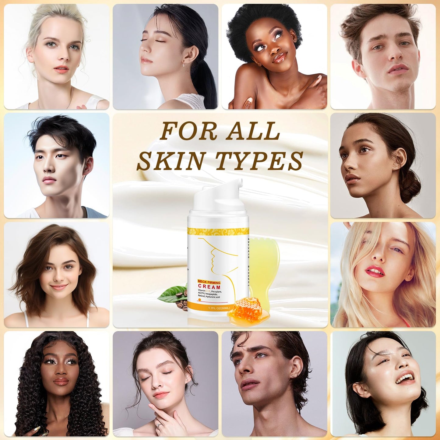 Gua Sha Neck Cream with Collagen, Retinol & Hyaluronic Acid – Anti-Aging Moisturizer for Neck & Décolleté, Lifting, Firming & Hydrating