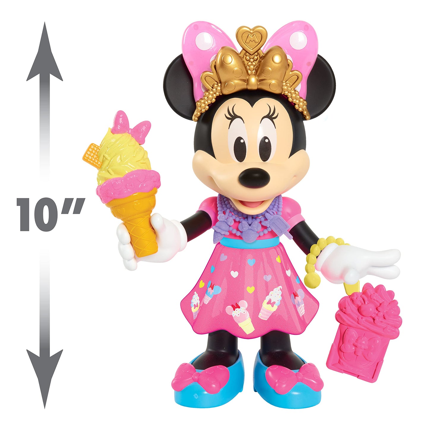 Disney Junior Minnie Mouse Sweets & Treats 10" Interactive Doll with Lights, Sounds & Accessories, Kids Toy Ages 3+, Amazon Exclusive