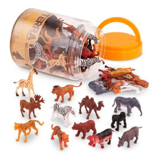 Terra by Battat 60-Piece Wild Animal Figurine Set – Realistic Lion, Tiger, Bear, Hippo & More – Educational Safari Toys for Kids 3+