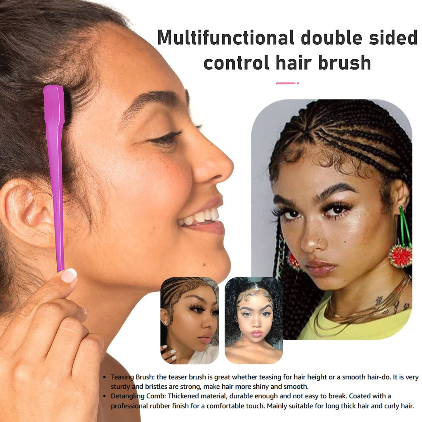 Foxi Fresh Double Sided Edge Control Hair Brush Comb Combo Pack 2 Pieces Pink and Black