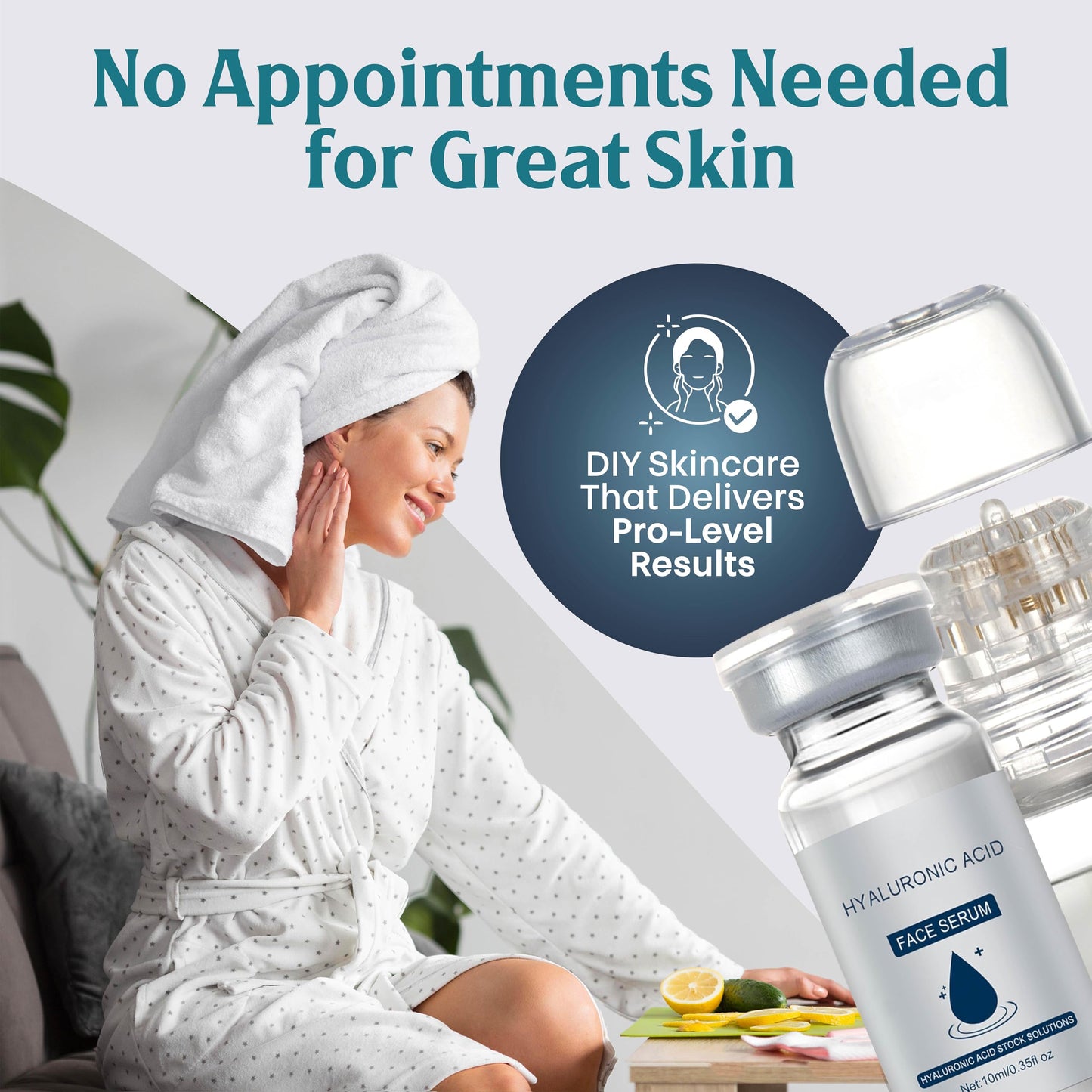 Microrevive Titanium Microneedling Kit – Home Facial System with Collagen-Boosting Derma Stamp & Hyaluronic Acid Serum, 3-Piece Set