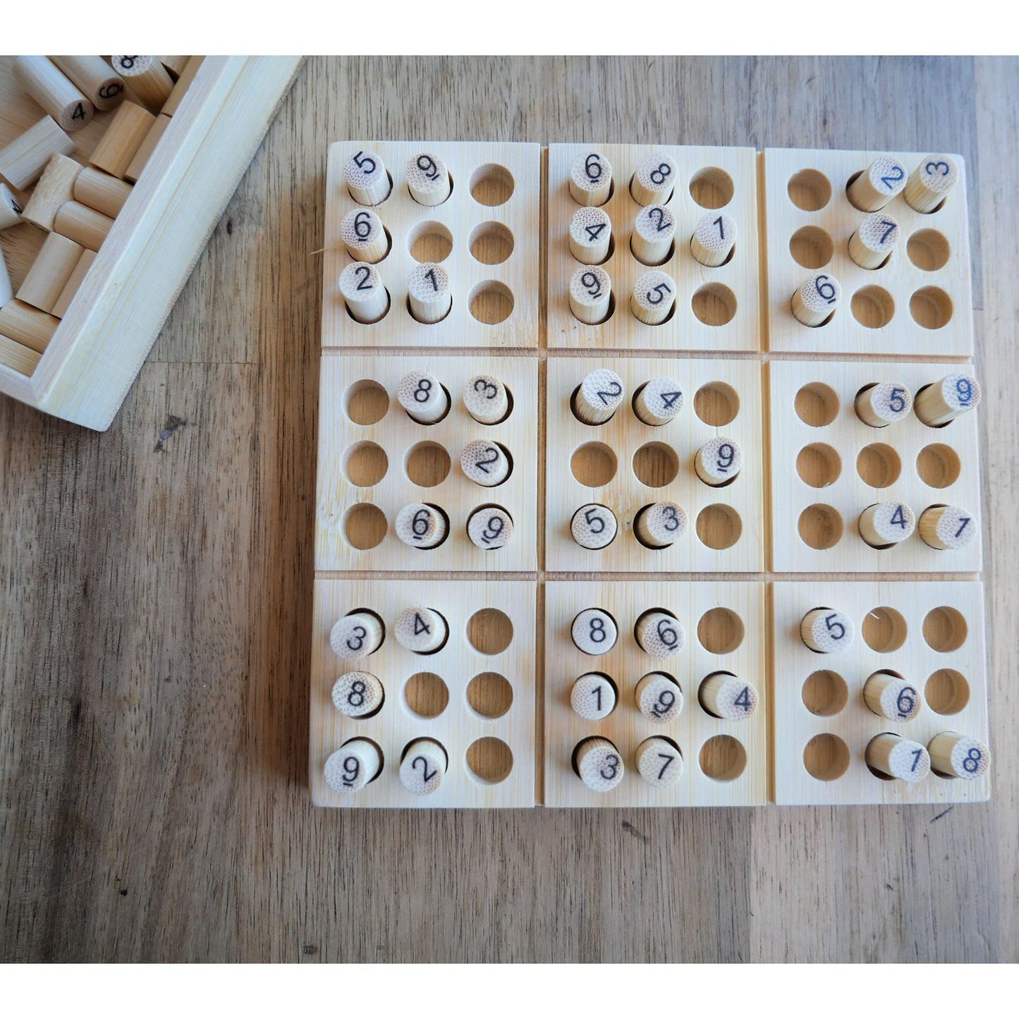 Project Genius Ecologicals Bamboo Sudoku – Eco-Friendly Puzzle Set with Numbered Pegs & 30-Puzzle Sudoku Booklet, Bamboo Game for Kids & Adults