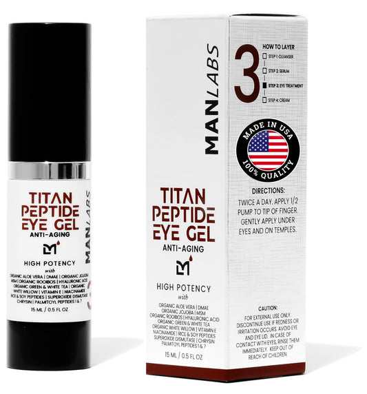Man Labs Titan Peptide Cooling Eye Gel for Men – Anti-Aging, Dark Circles, Puffiness – Peptides, HA, DMAE, MSM, Unscented