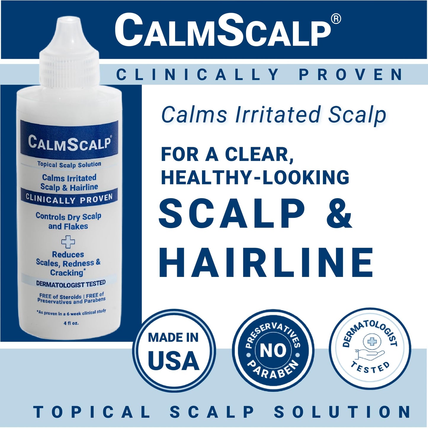 CalmScalp Scalp Serum | Scalp Itch Relief | Scalp Treatment | Exfoliates Scales and Flakes | Clinically Proven | Made in USA | 4 oz