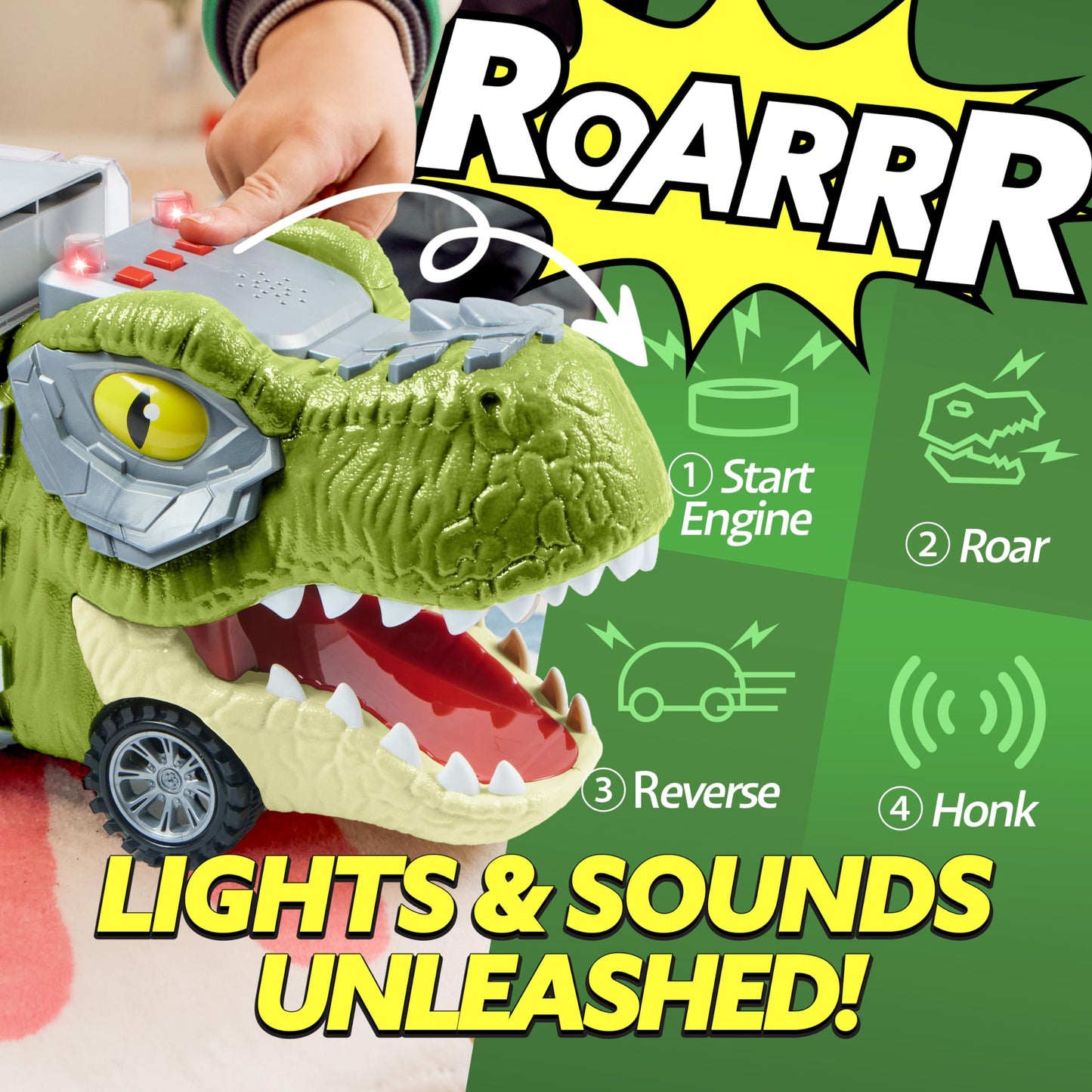 JOYIN 13-in-1 Dinosaur Toy Set for Kids 3-5 – Truck with 12 Pull-Back Cars, Transport Carrier, Birthday & Christmas Gift for Boys