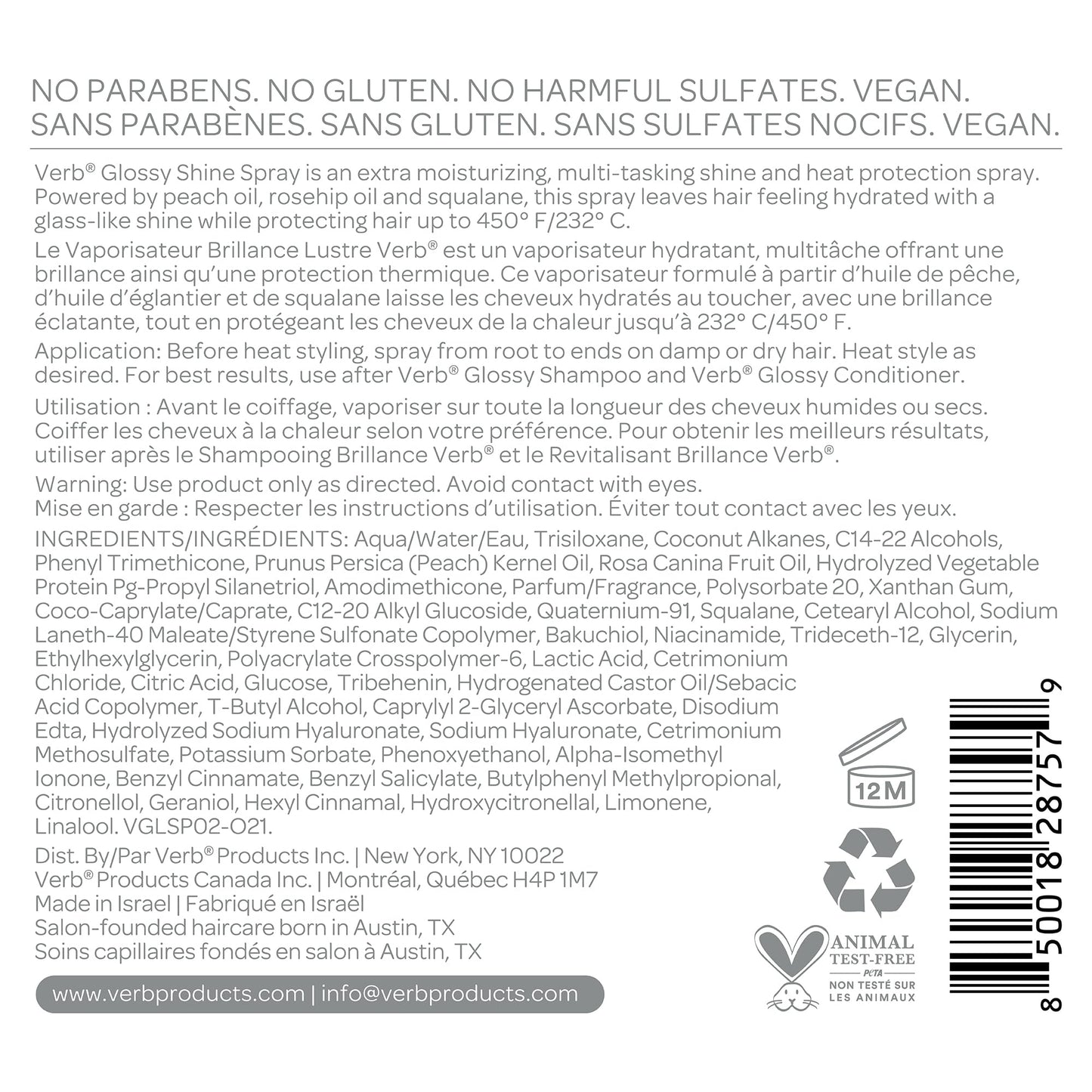 VERB Glossy Shine Spray with Heat Protection, 6.5 fl oz – Vegan, Paraben & Sulfate Free Hair Spray for All Hair Types, Adds Shine & Primes for Styling