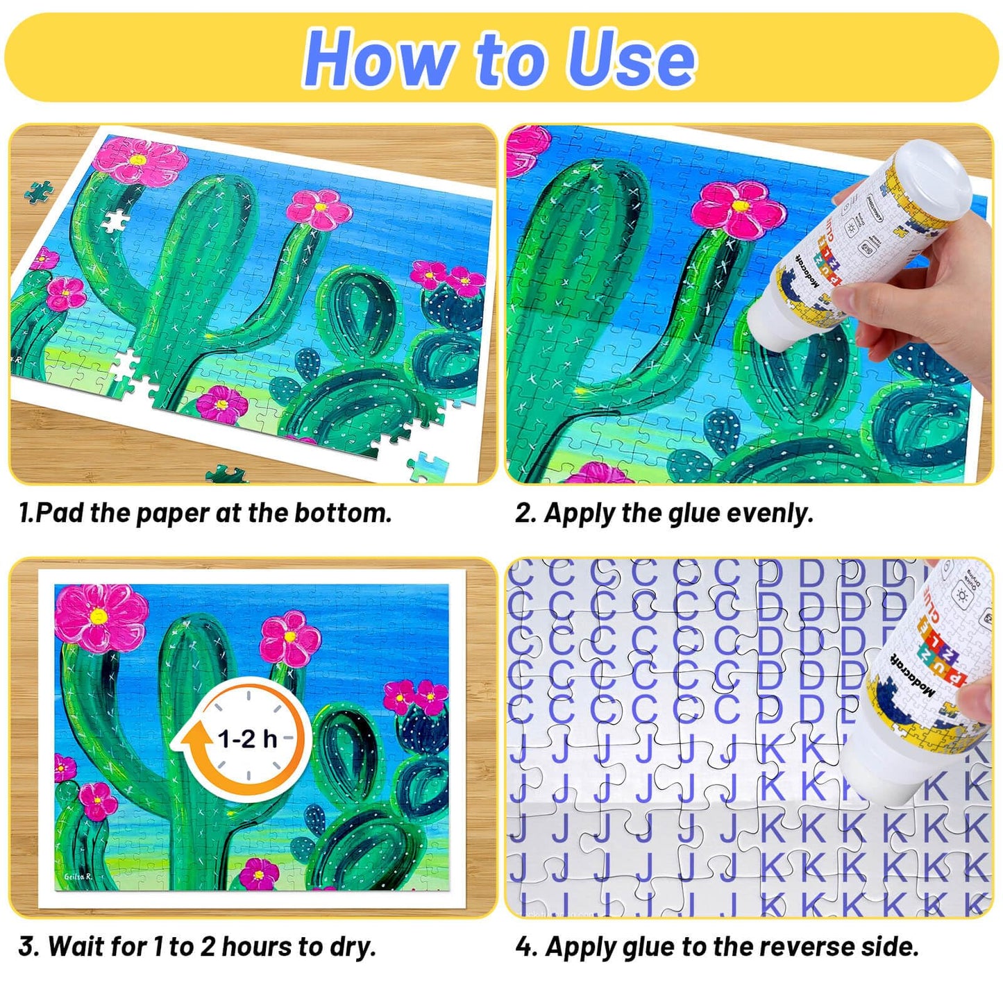 2-Pack 120ml Jigsaw Puzzle Glue with Sponge Head – Clear, Water-Soluble, Quick-Dry Adhesive for 1000-5000 Piece Paper & Wood Puzzles (240ml Total)