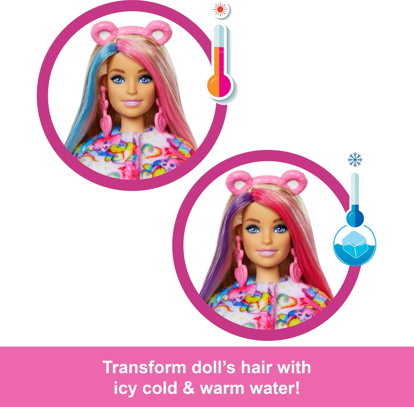 Barbie Cutie Reveal Care Bears Doll & Accessories, Series 2 Togetherness Bear with 10 Surprises Including Color Change & Mini Bear