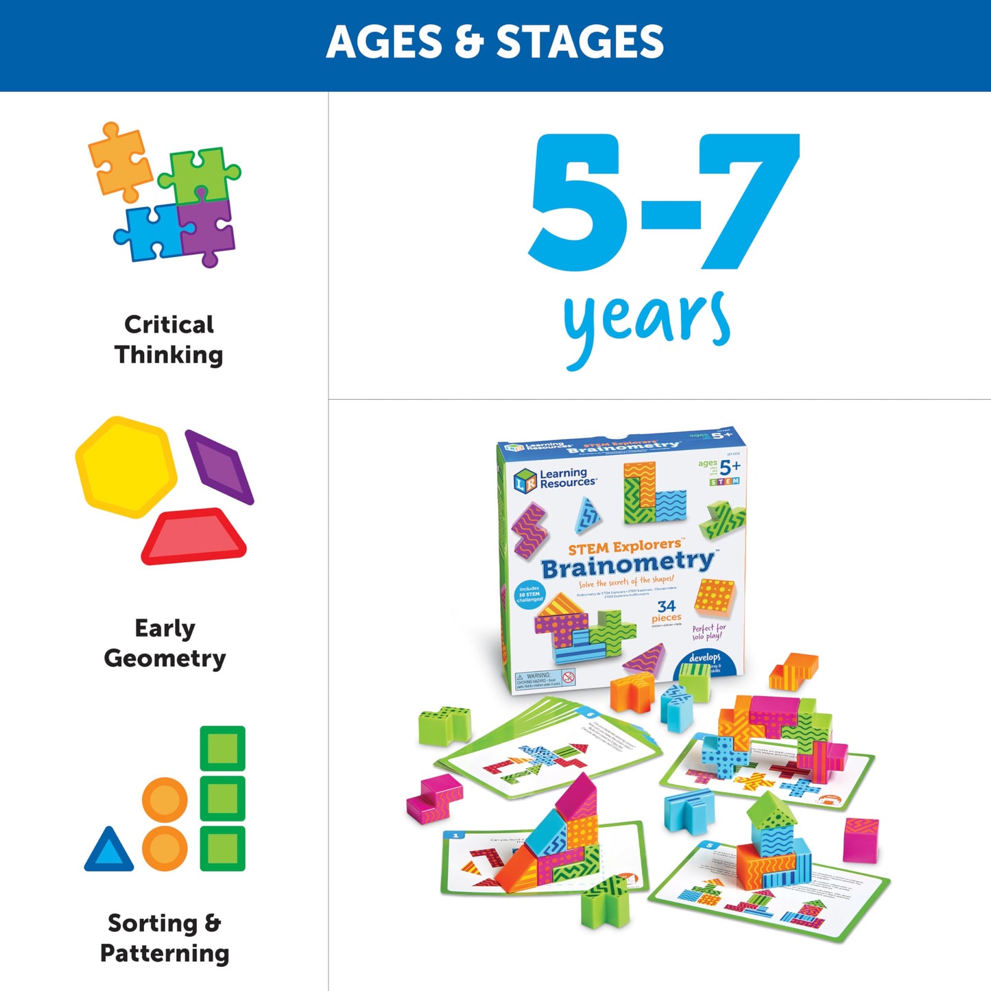 Learning Resources STEM Explorers Brainometry – 3D Puzzle Brain Game for Kids, Logic & Building Toy, Math Manipulative Gift for Boys & Girls