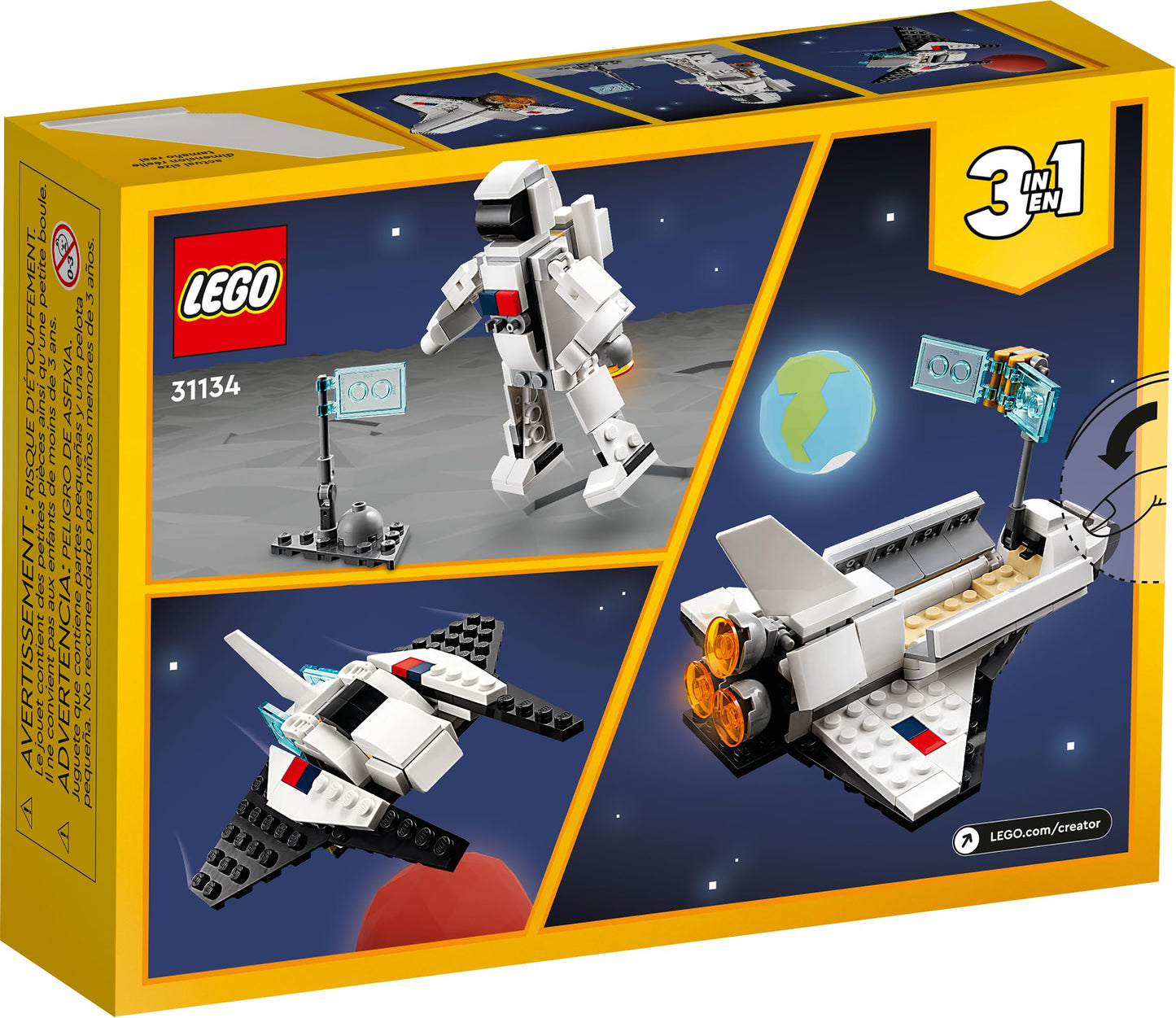 LEGO Creator 3-in-1 Space Shuttle Set, Build 2 Spaceships or Astronaut, STEM Toy for Kids 6+, Birthday & Holiday Gift, 31134