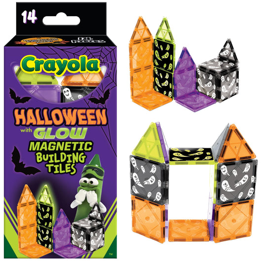 CreateOn Crayola Halloween Glow in The Dark Magnetic Tiles Set, Building Set for Kids, STEM Toys for Boys and Girls Ages 3 and Up, 14-Piece Set