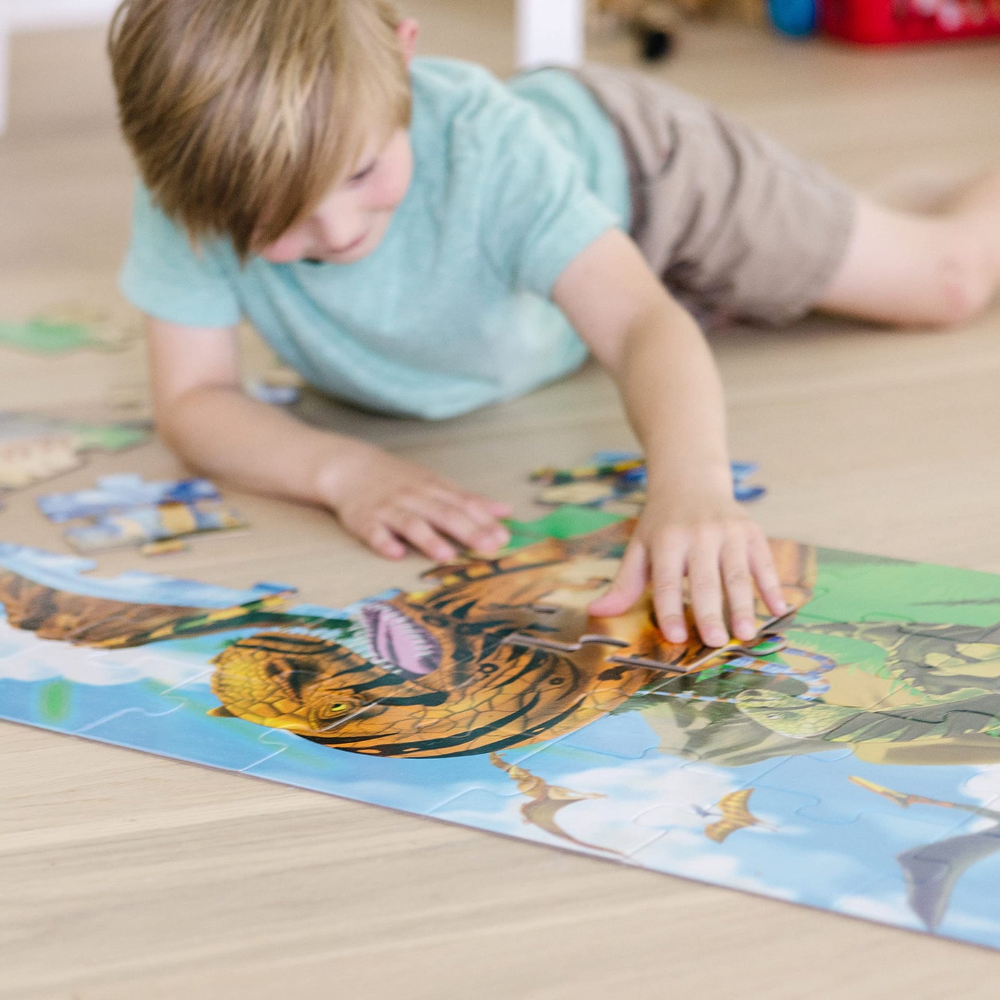 Melissa & Doug Land of Dinosaurs 48-Piece Jumbo Floor Puzzle, 4ft Long, Educational Screen-Free Activity for Kids 3+, FSC Certified