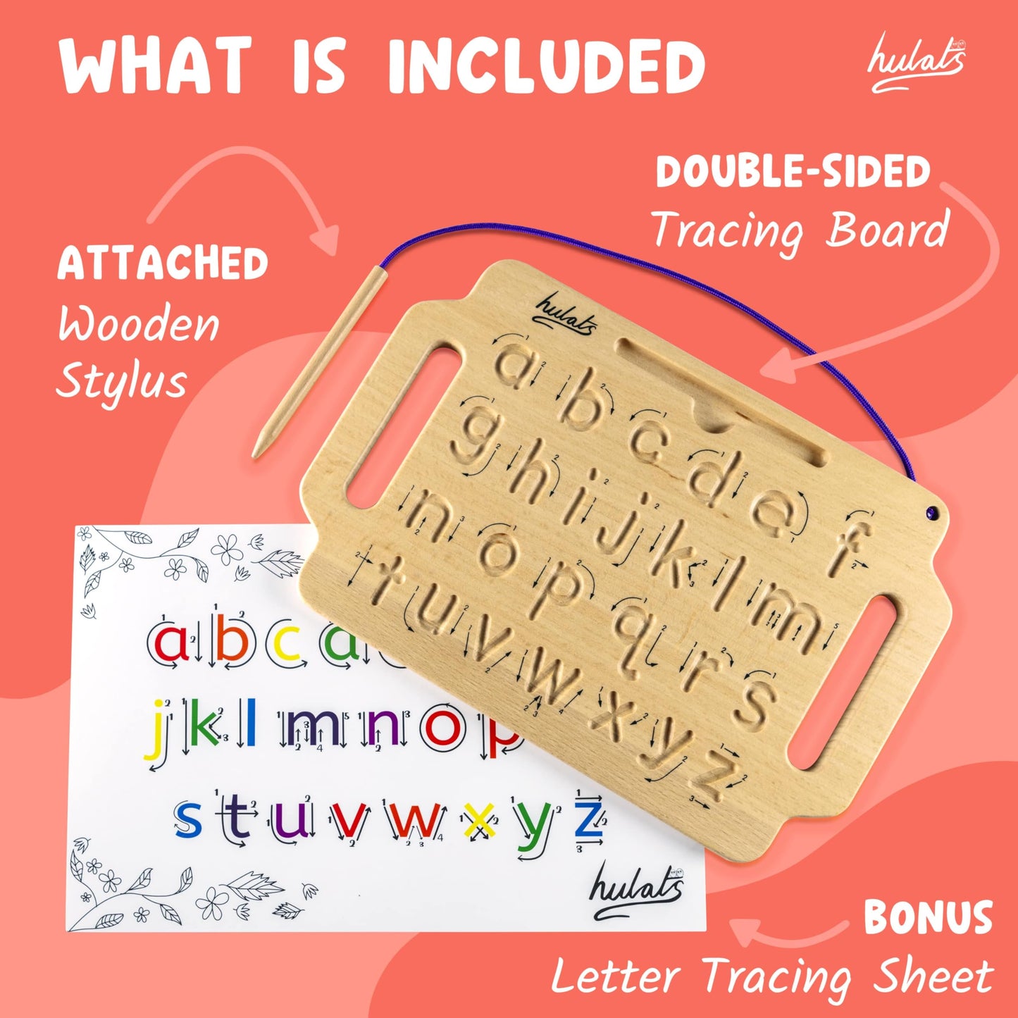 Hulats Learn to Write Wooden Alphabet Tracing Board - Toddler Writing Practice, Montessori Letter Tracing Toy for Kids 3-5