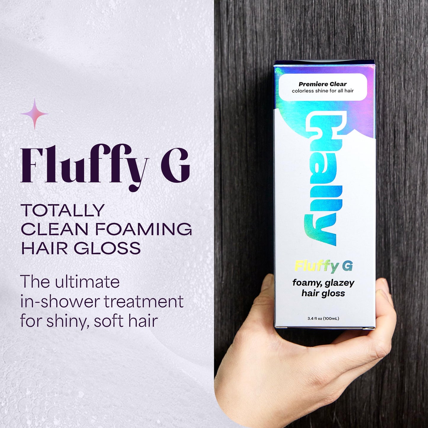 Hally Hair Fluffy G Hair Gloss (Clear) 3.4 fl oz | Hair Glaze for Color-Treated, Fine, Dry & Frizzy Hair | Adds Shine, Volume & Vibrancy