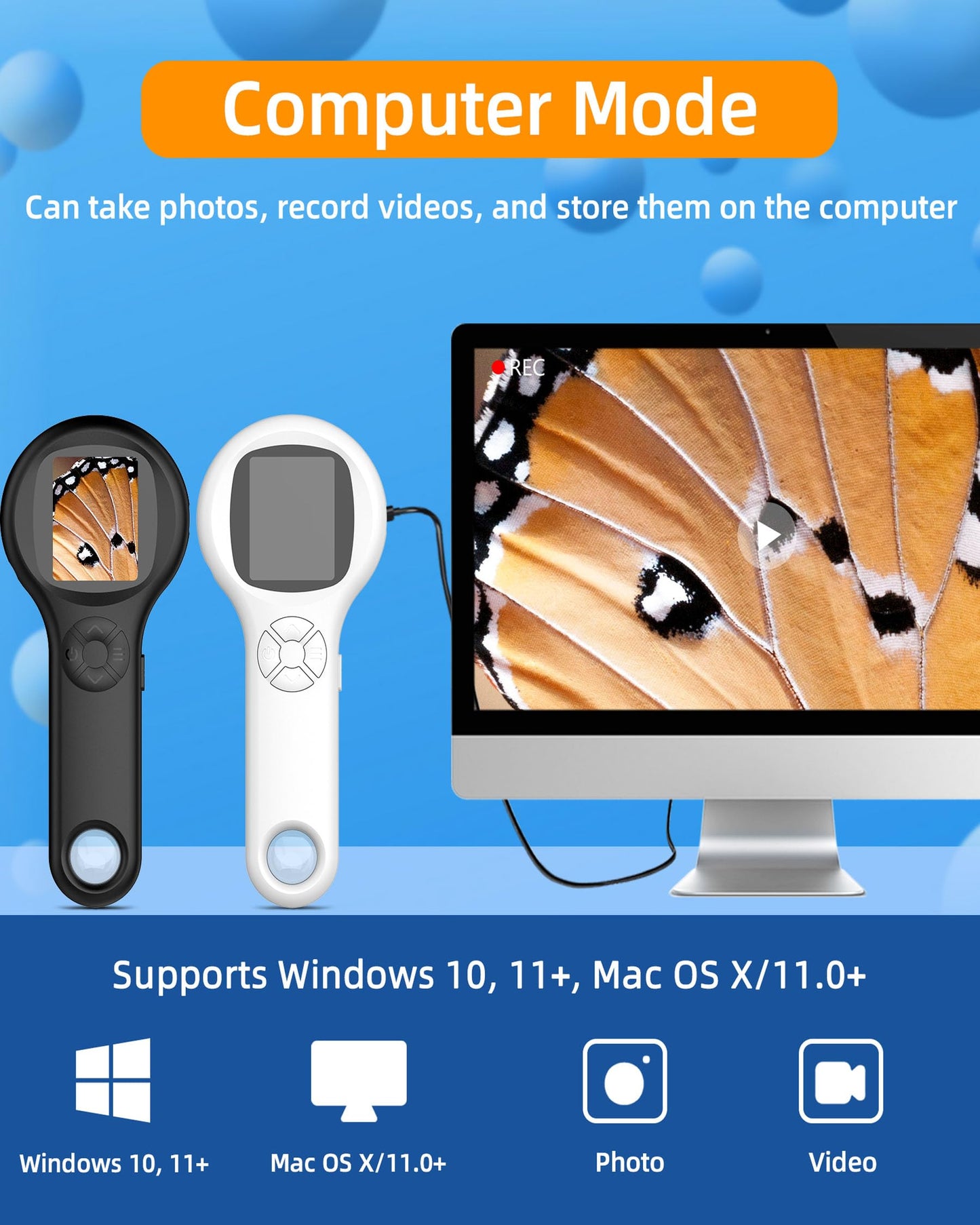 T TAKMLY Mini Pocket Digital Microscope, Macro Fixed Focus Magnifying Glass, Portable Handheld USB Digital Microscope 500x Magnification, 4X Zoom