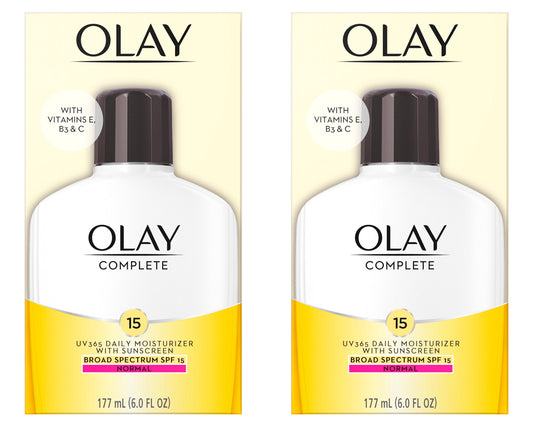 Olay Daily Face Moisturizer SPF 15 for Normal Skin - Lightweight Hydrating Lotion with Vitamins C, E & Niacinamide, 6 oz, 2-Pack