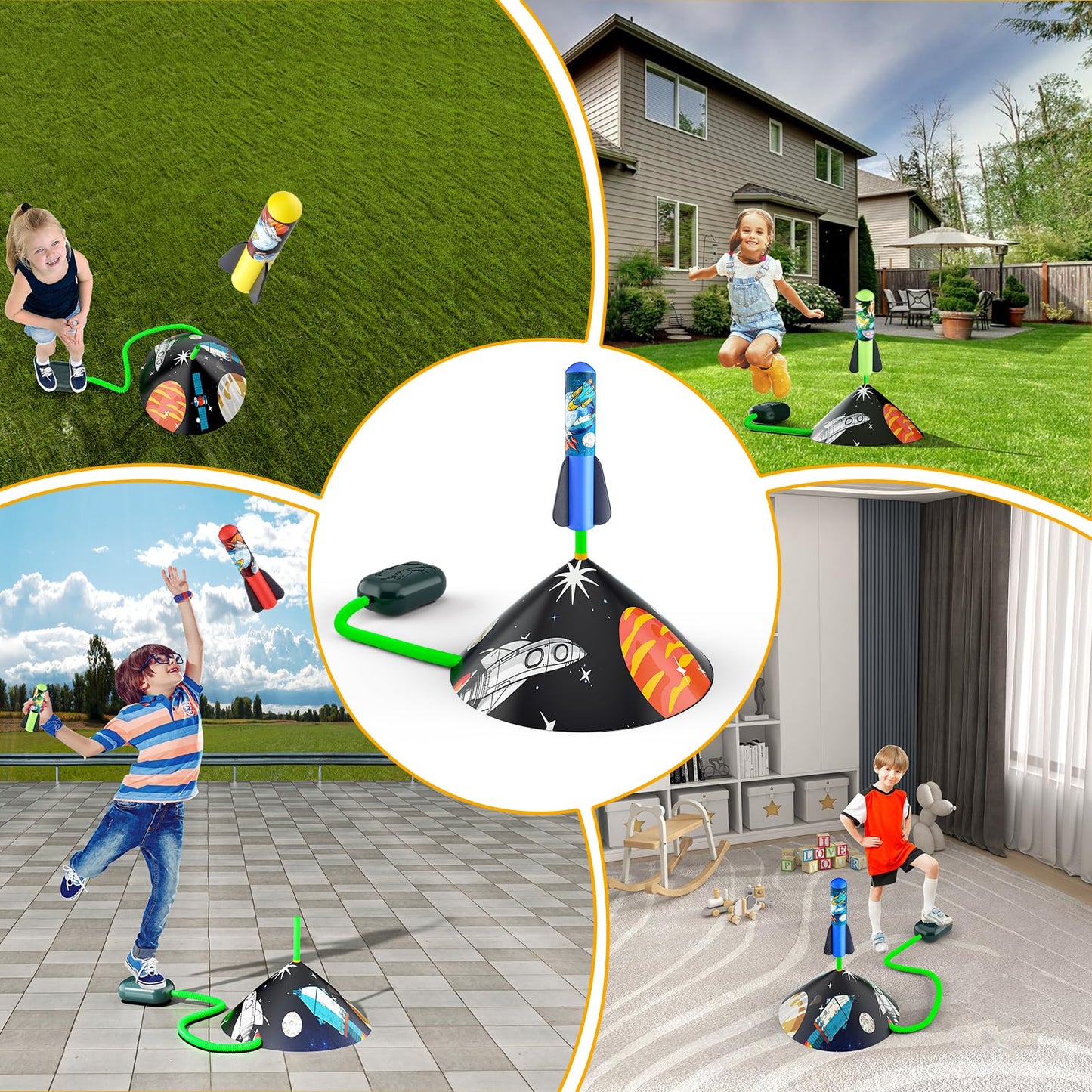 Otoseth Kids Rocket Launcher Toy – Launch Foam Rockets Up to 100 Ft, 8 Multi-Color Rockets, Adjustable Stand, Outdoor Birthday Gift 3+