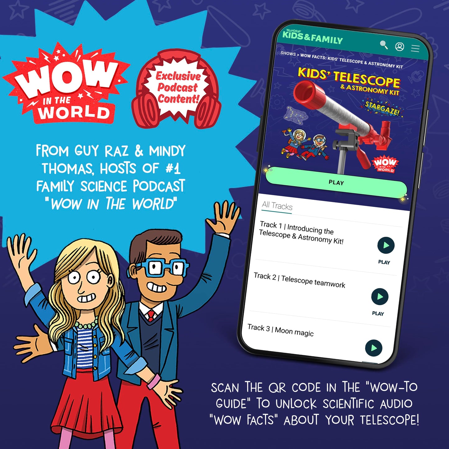 Wow in The World Kids’ Telescope & Astronomy Kit – 25x & 50x Magnification, Adjustable Tripod, Star Wheel & Audio Guide, Ages 6+