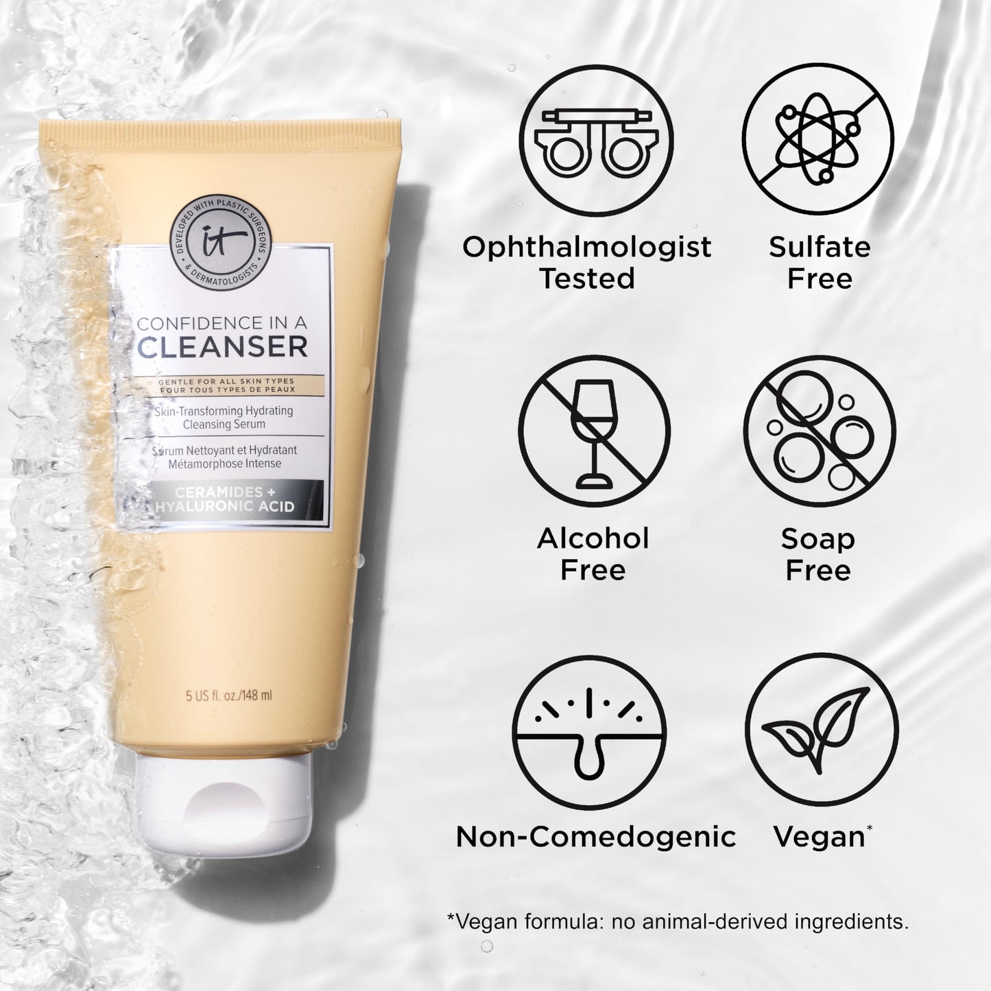 IT Cosmetics Confidence in a Cleanser Foaming Face Wash - Hydrating, Makeup-Removing, Ceramides & Hyaluronic Acid, Sulfate-Free 5 fl oz