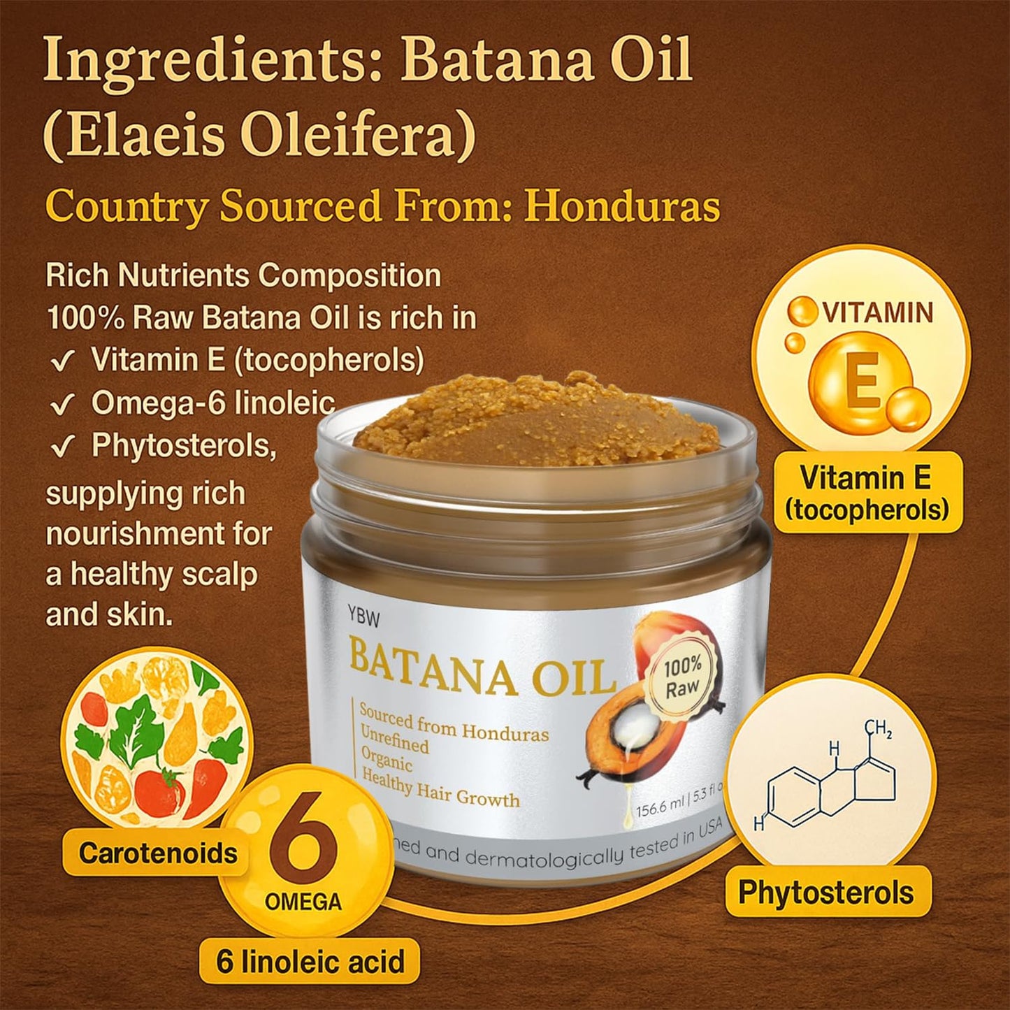 YBW 100% Pure Batana Oil from Honduras – Dr. Sebi Inspired Organic Hair Growth Oil & Paste – Strengthens, Thickens & Prevents Hair Loss for Men & Women