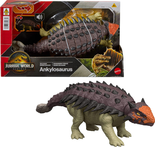 Mattel Jurassic World Rebirth Wild Roar Dinosaur Toy, Posable Ankylosaurus Figure, Tail Controlled Head Butt & Multi Attack & Sound, Digital Play