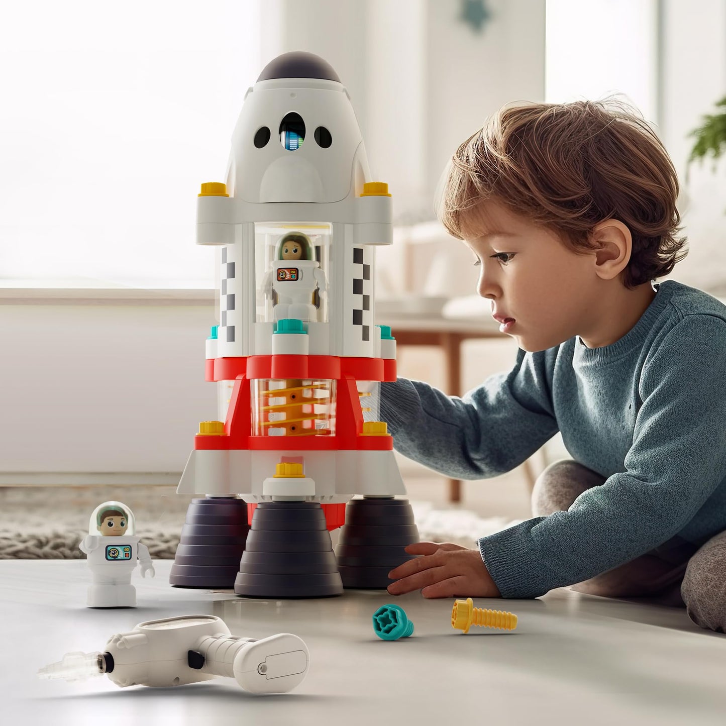 iPlay, iLearn Rocket Space Toy Playset with Shuttle, Electric Drill & 2 Astronauts – STEM Take-Apart Adventure for Kids 3-8